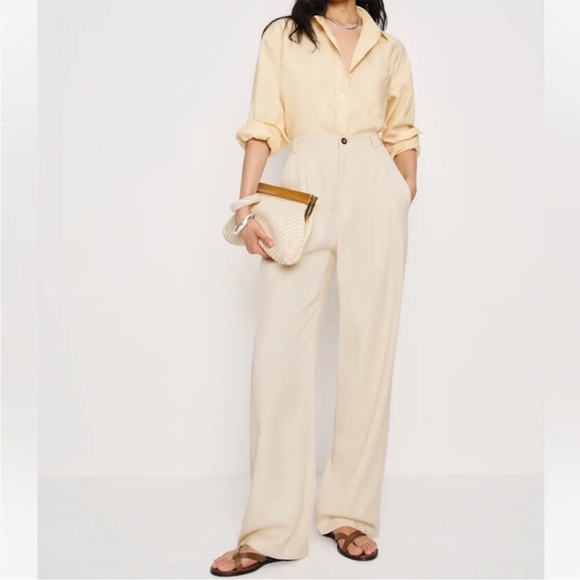 Reformation Mason Pant Sugar/ Cream Wide Leg Pant 18 - Picture 1 of 10